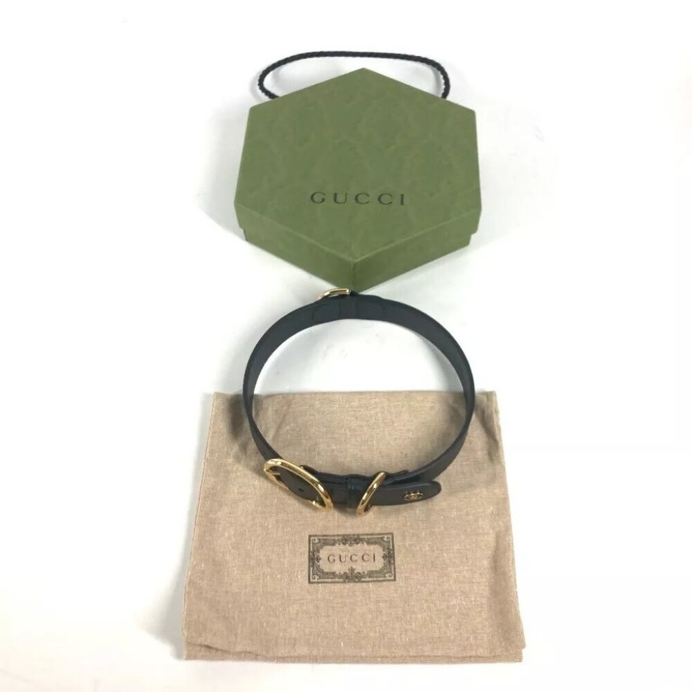 GUCCI 695256 GG Large/Extra Large Pet Dog Collar Black/GoldHardware Unused